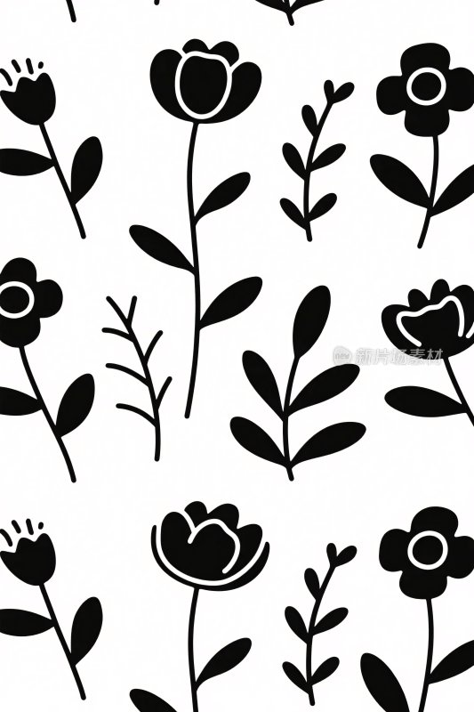 黑白花卉插画图案