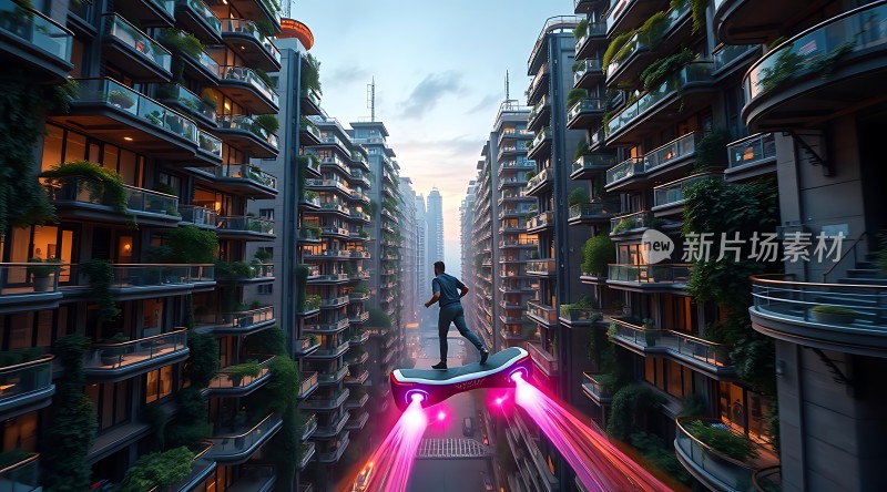 未来城市滑板少年