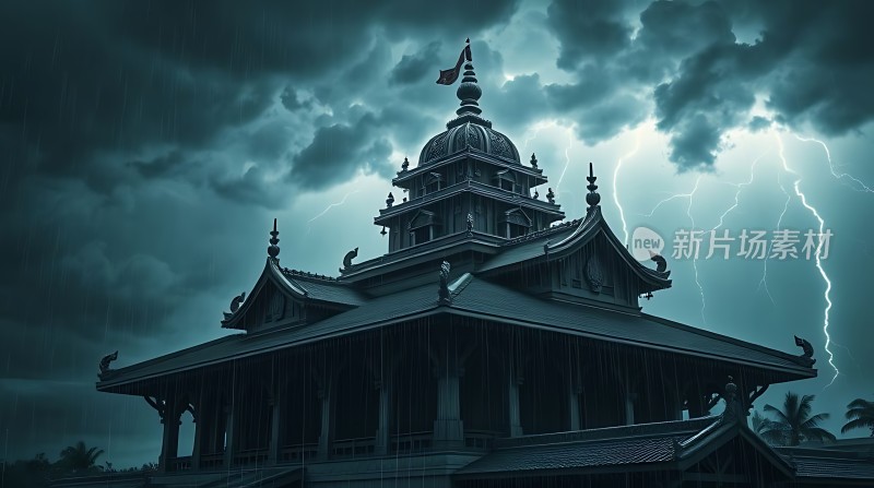 雷雨夜的古建筑