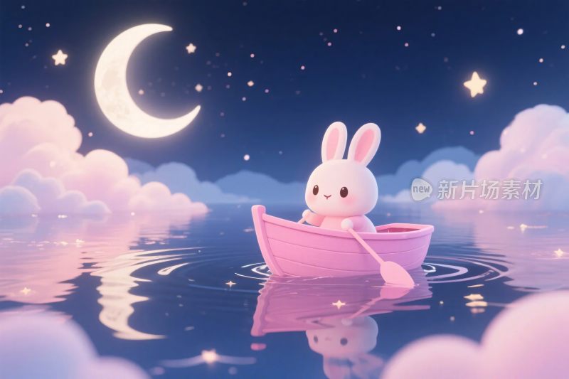 梦幻夜空的兔子小船