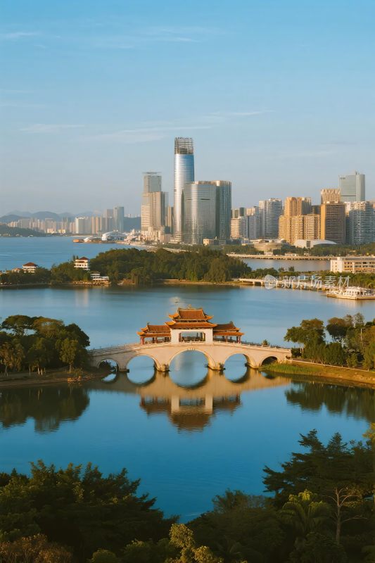 城市湖景风光画