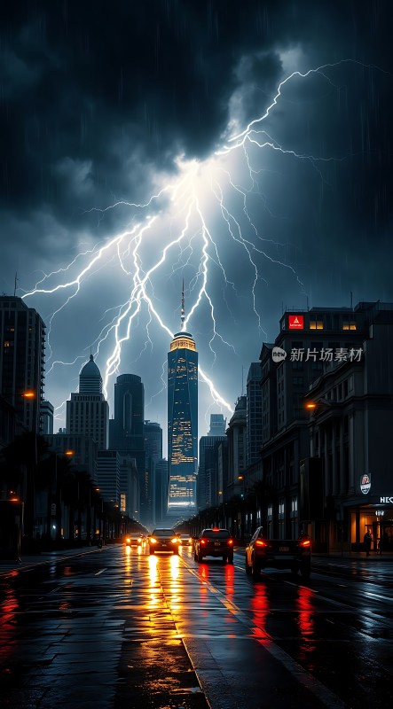 城市闪电风暴之夜