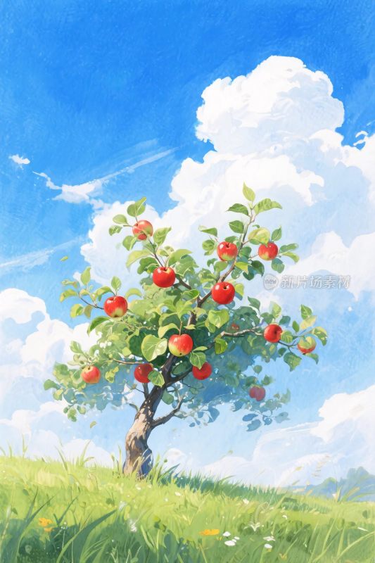 苹果树插画风景