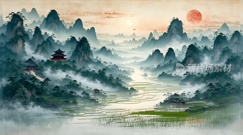 晨曦下的山水画卷