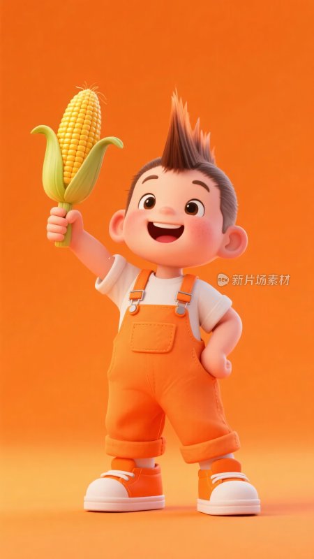 拿玉米的卡通小男孩形象