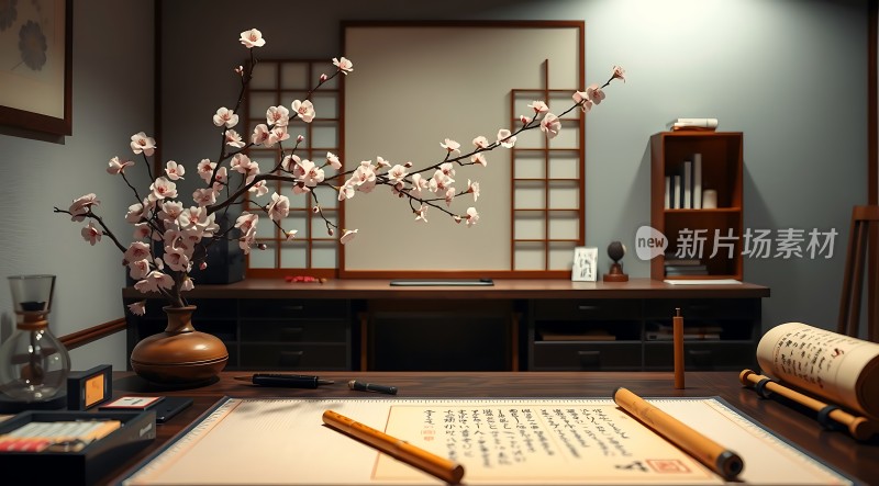古风书房墨香四溢书卷飘香