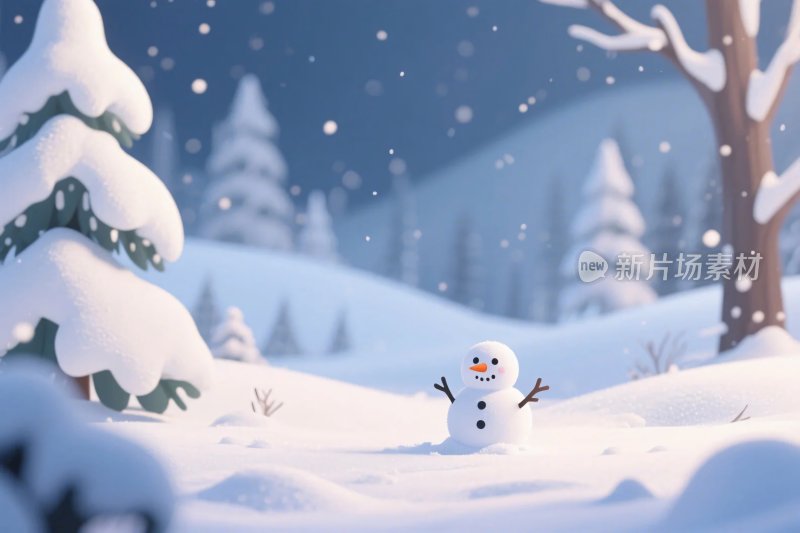 冬日雪地雪人场景