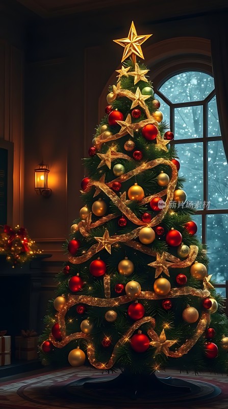 温馨圣诞树下的节日氛围