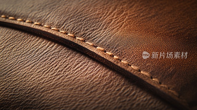 棕色皮革缝线特写
