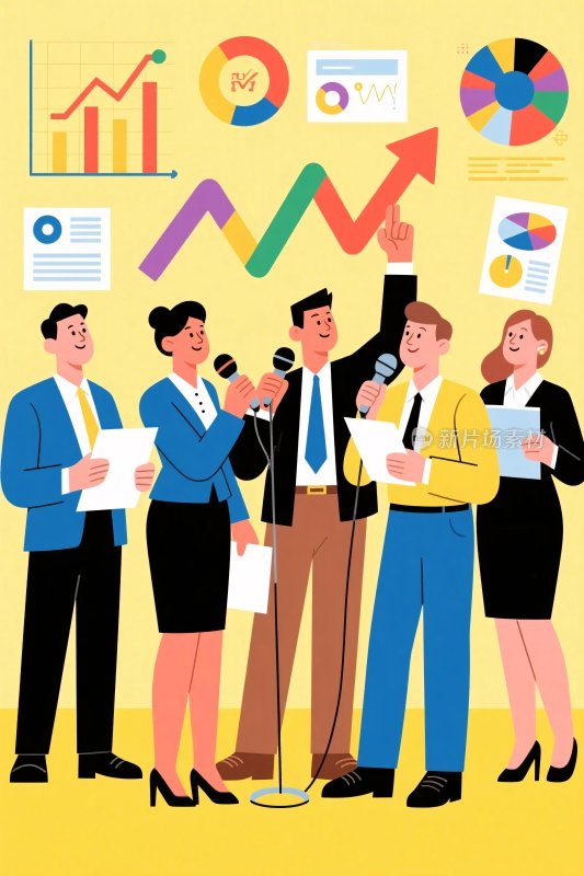 商务演讲团队报告插画