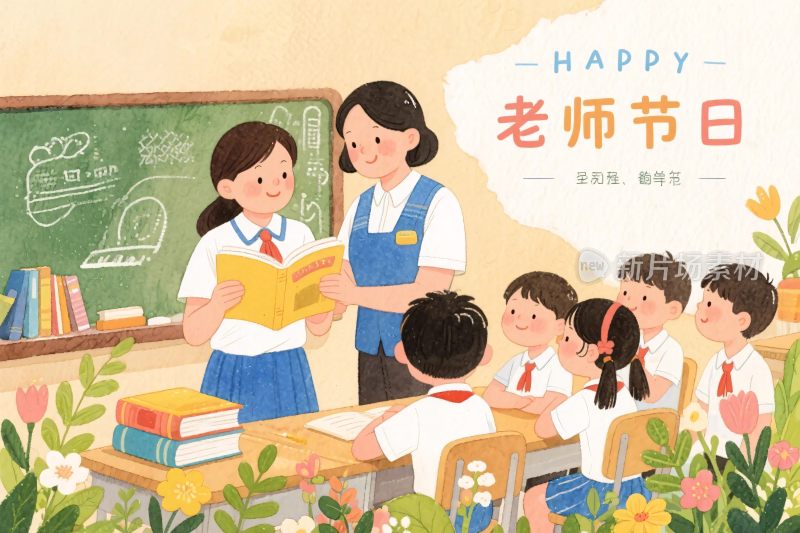 教师节课堂插画