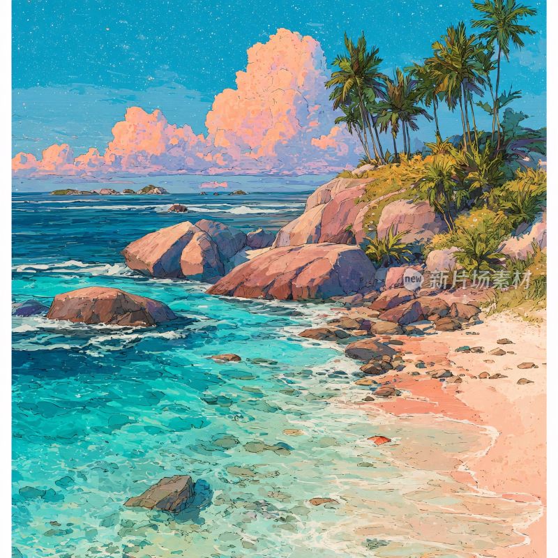 夏日海边风景插画