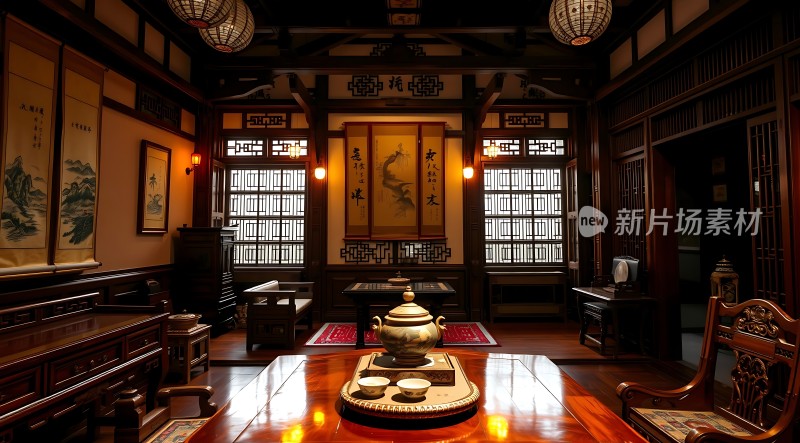 古风雅室木制家具传统装饰宁静优雅