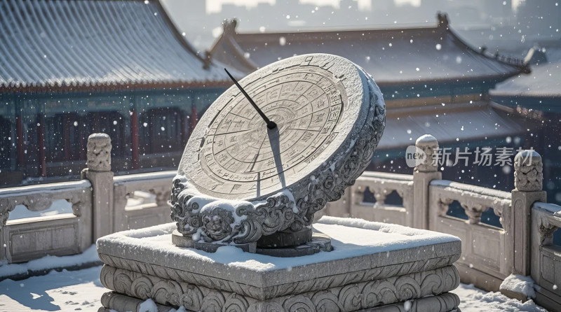 颐和园雪景日晷古代计时器图