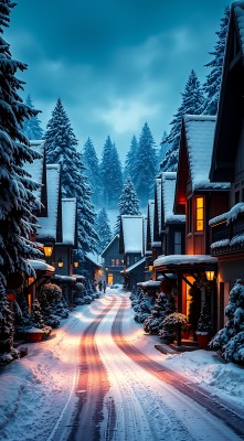 雪夜小镇温馨宁静