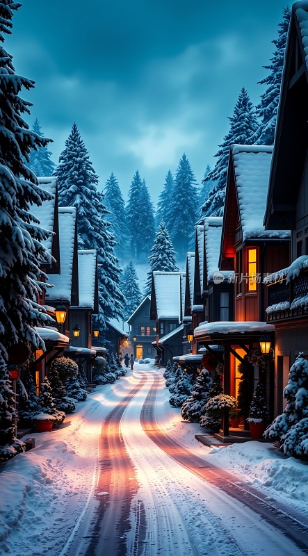 雪夜小镇温馨宁静