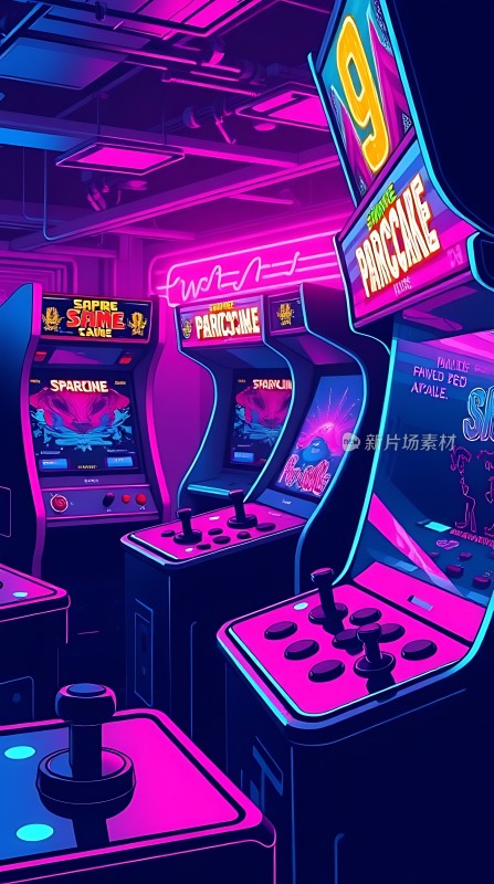 复古街机游戏厅霓虹灯光下的经典回忆