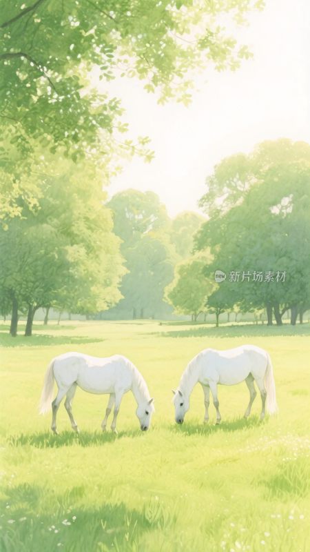 草地上的两匹白马