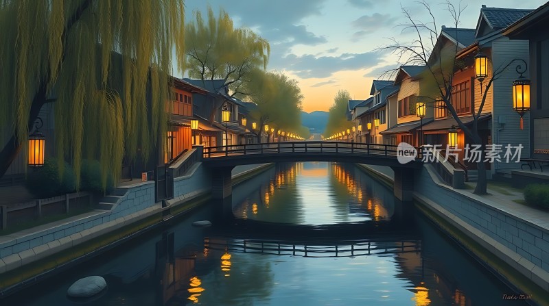 古桥夜色映水乡