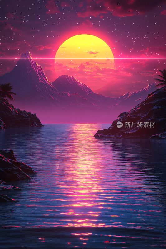 梦幻唯美的日落山水景象