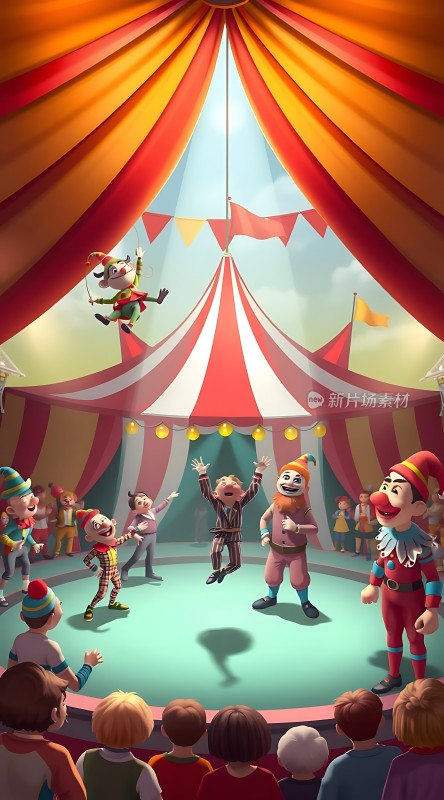 马戏团狂欢节小丑们的欢乐表演