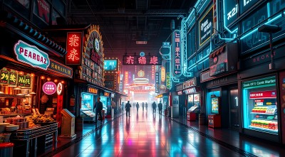 霓虹灯下的繁华夜市
