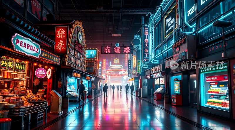 霓虹灯下的繁华夜市