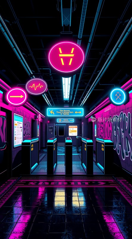 霓虹灯下的未来地铁站