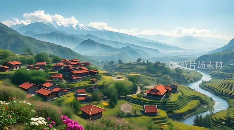 梯田人家山水画卷