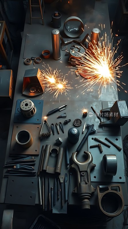 金属加工车间火花四溅工具齐全