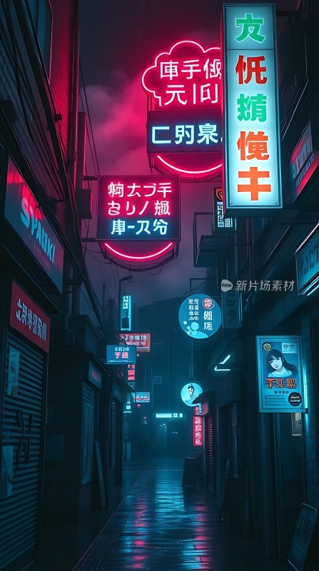 霓虹灯下的繁华街道