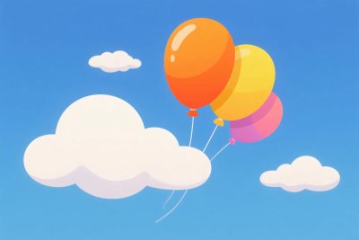 蓝天白云下的彩色气球