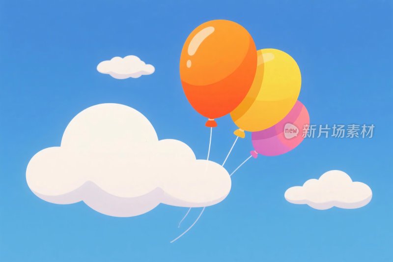 蓝天白云下的彩色气球