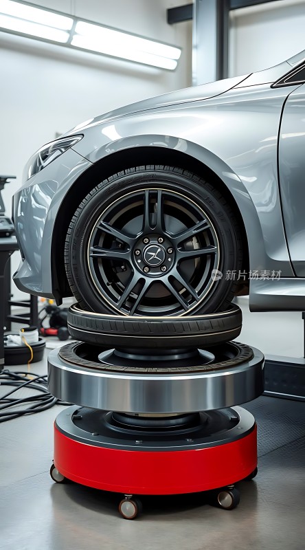 银色汽车轮胎与轮毂展示