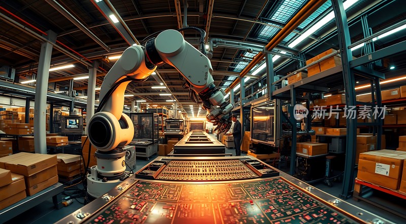 智能工厂机器人操作电子元件生产线