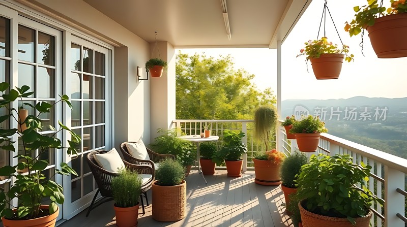 阳台绿意盎然享受宁静时光