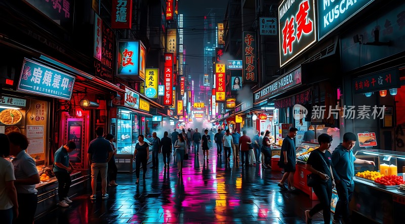 霓虹灯下的繁华夜市