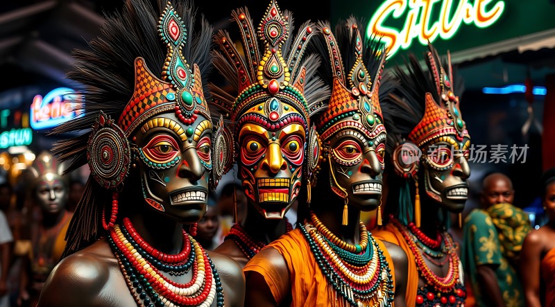 面具舞者色彩斑斓的民族风情