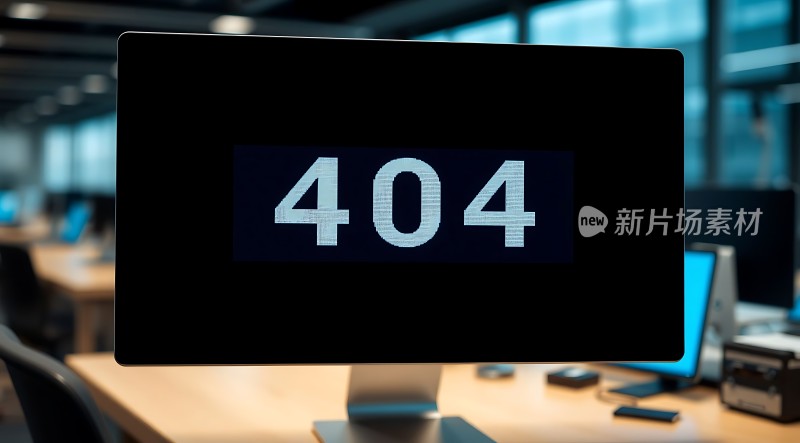 电脑屏幕显示404错误页面背景为办公室环境