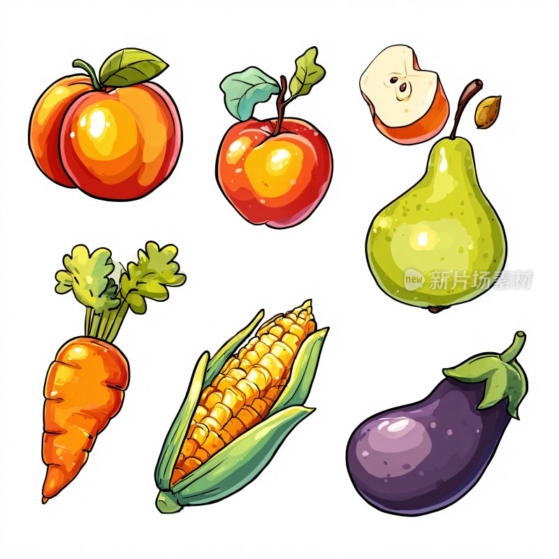 卡通风格蔬菜水果插画
