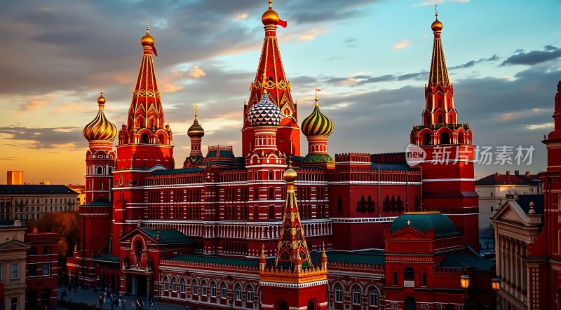 俄罗斯红场圣瓦西里大教堂日落美景