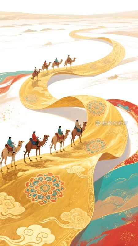 丝绸之路上驼队行