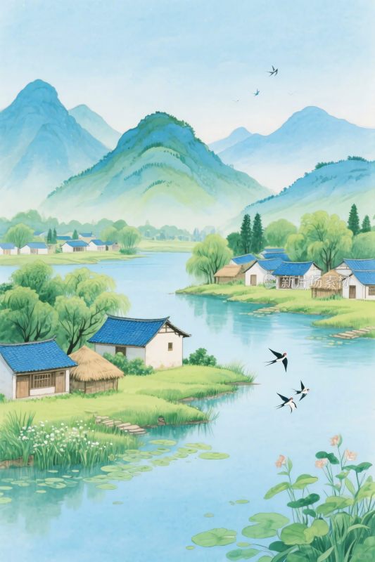 山水田园风景插画