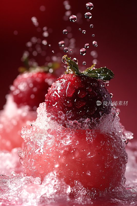 草莓入水溅起水花瞬间