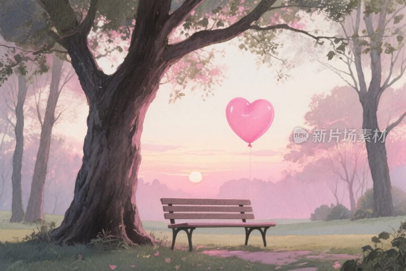 爱心气球公园插画场景