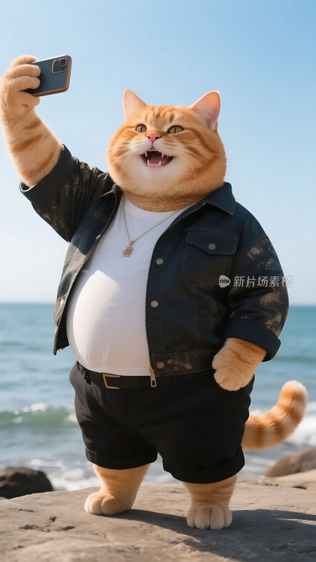 橘猫自拍海边度假