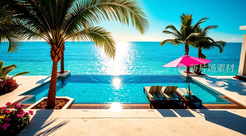 碧海蓝天下的热带风情泳池