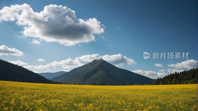 山前有一片黄花田风景图片