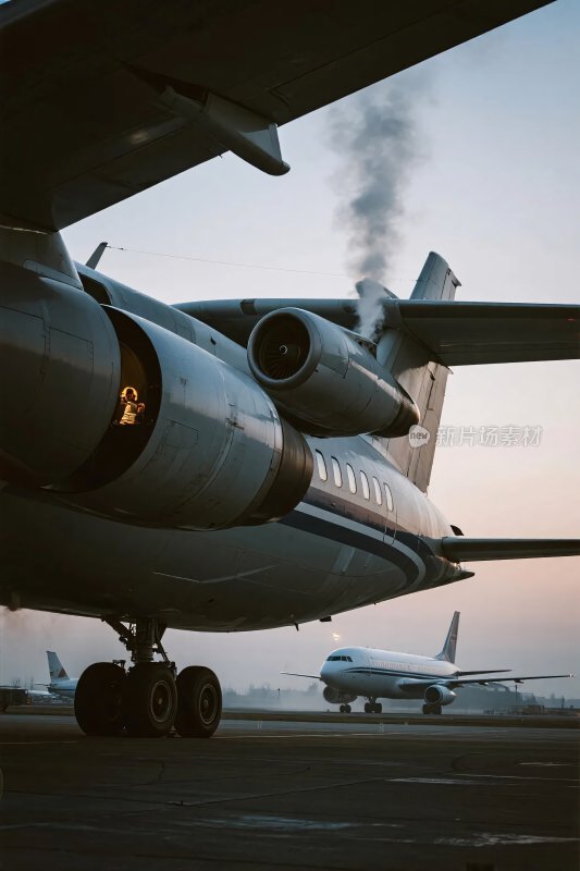 机场停机坪上的飞机景象