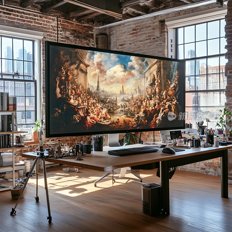 艺术工作室里的巨幅画作